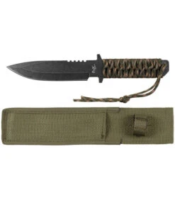 Couteau Combat Militaire, Noir Stonew., Poignee De Parachute, Camo