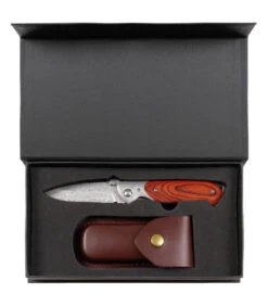 Couteau Militaire Pliant, Damask Fourreau Cuir -Militaire Équipement Magasin couteau pliant damask fourreau cuir 2