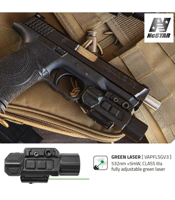 Lampe Torche Pour Pistolet Avec Strob Et Laser Vert Ncstar 5 Lampe Torche Pour Pistolet Avec Strob Et Laser Vert Ncstar – Image 3